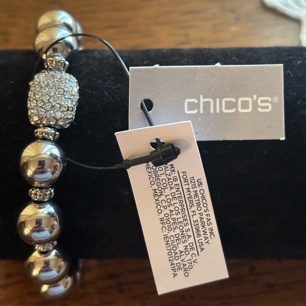 Chico's Silver Beaded Stretch Bracelet
